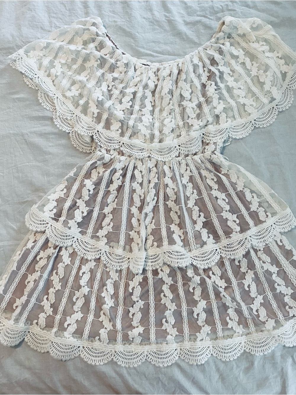 Show Me Your MuMu White Lace Tiered Midi Dress